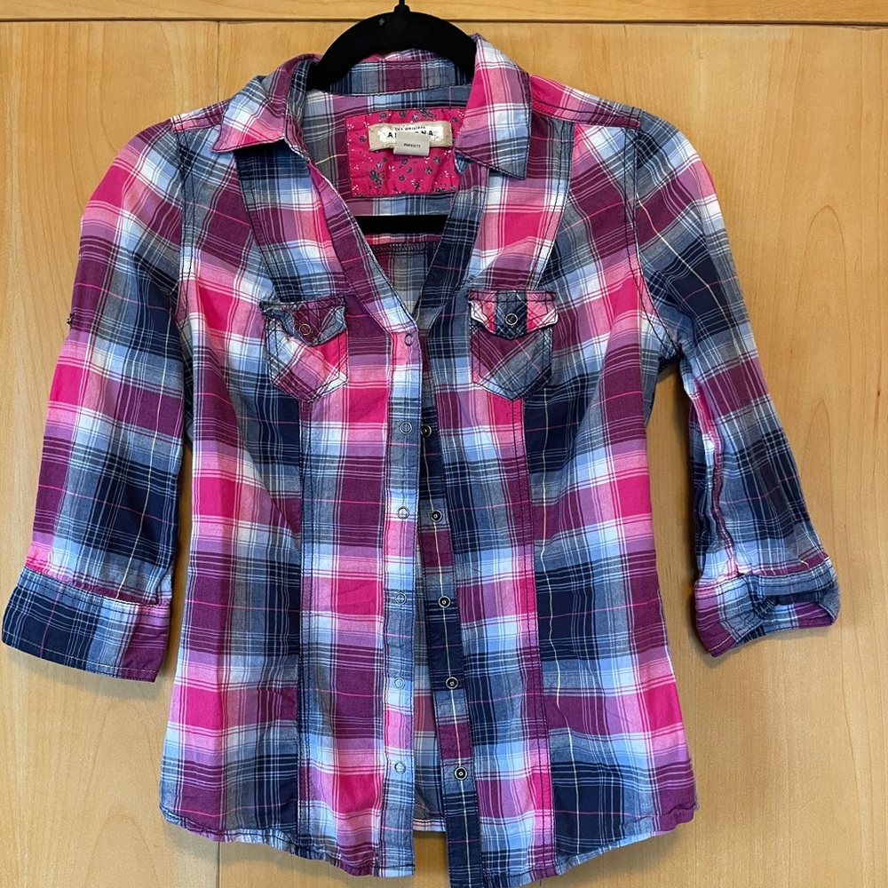 Plaid pearl snap shirt